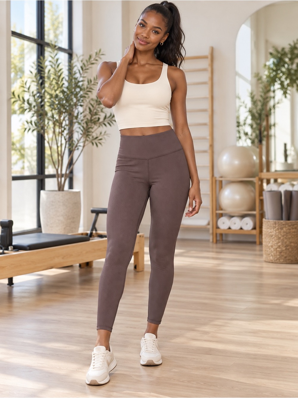 Athleta Elation Brown Ribbed Leggings